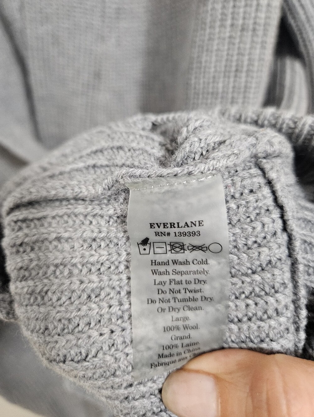 Everlane The Chunky Wool Cardigan Sz L Grey V-Neck Button Front Patch Pockets - Picture 7 of 9